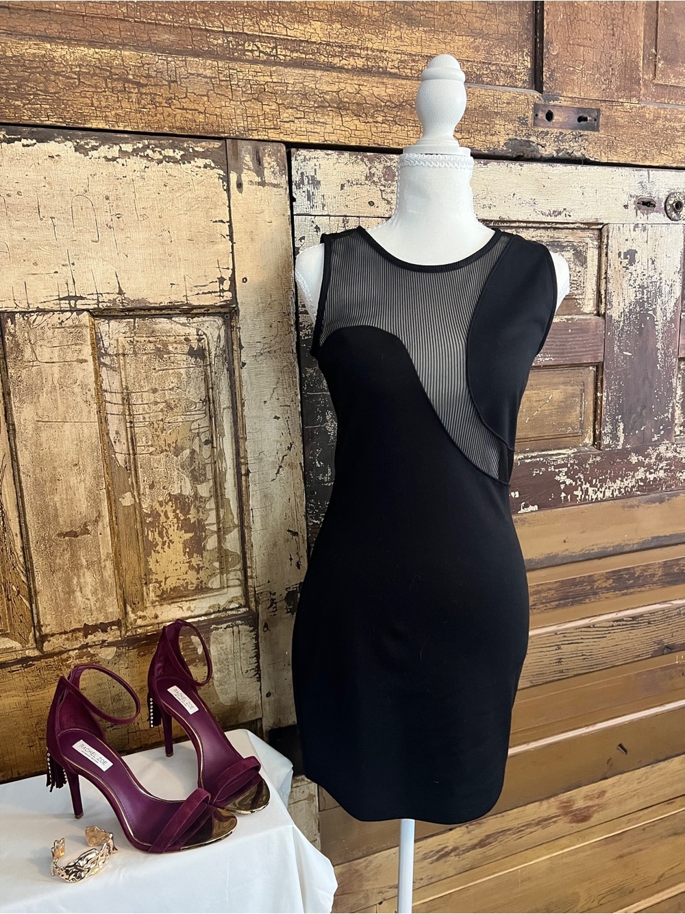 Lulus Black Mesh Bodycon Mini Dress | Sheer Cutout Cocktail | Size M